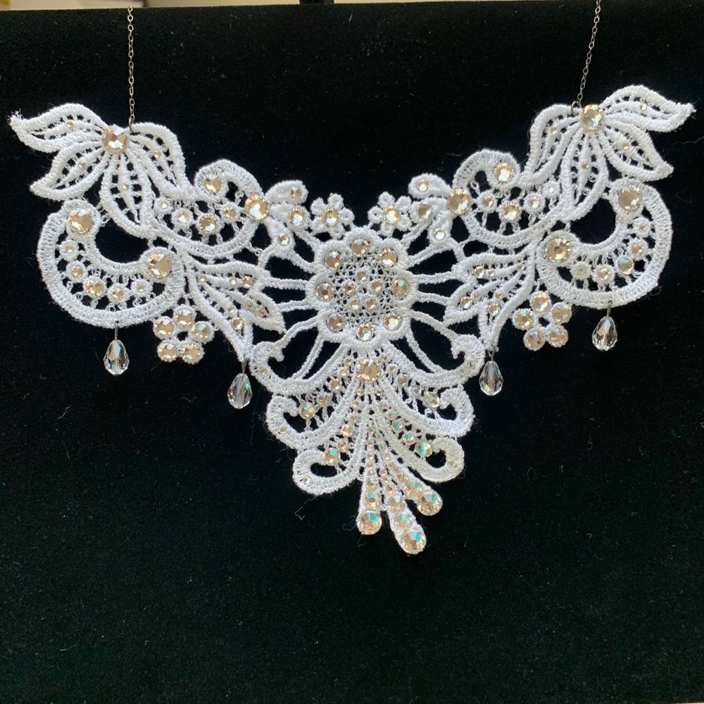Swarovski Crystals and Lace Bridal Collar Necklace - Picture 10 of 10